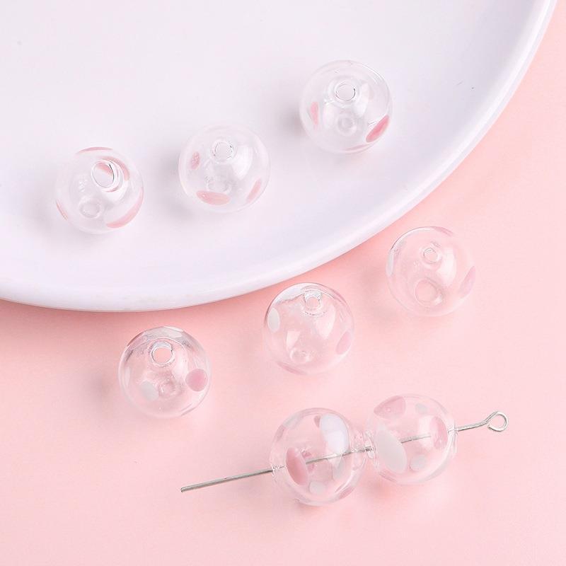 Hand Painted Hollow Polka Dotted Blown Glass Beads 14mm 4pcs 7