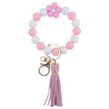 Colorful Flower Silicone Bead Wristlet Keychain with Leather Tassel 6