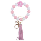 Colorful Flower Silicone Bead Wristlet Keychain with Leather Tassel 6