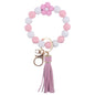 Colorful Flower Silicone Bead Wristlet Keychain with Leather Tassel 6