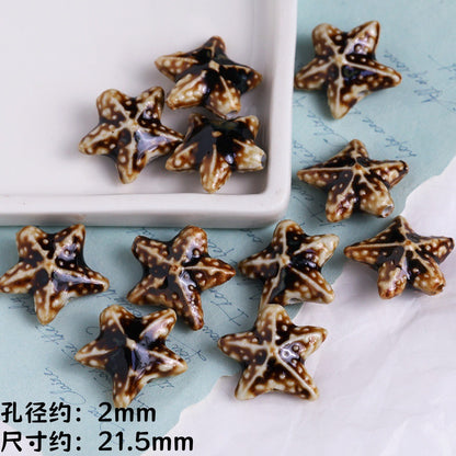 Coffee Color Ocean Creatures Ceramic Beads Hand Painted 5pcs 12