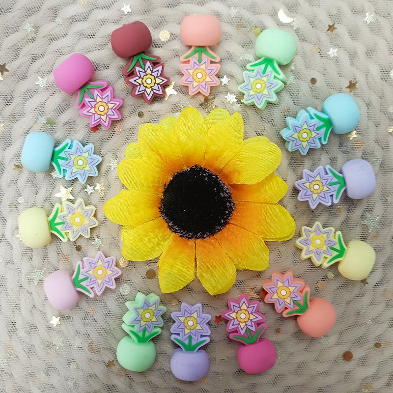 Silicone 3D Focal Beads Colorful Potted Plant Detailed Floral Design 20pcs 4