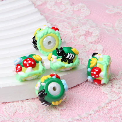 Hand Painted Animal Cream Cake Acrylic Beads 18-23mm Colorful 10pcs 18