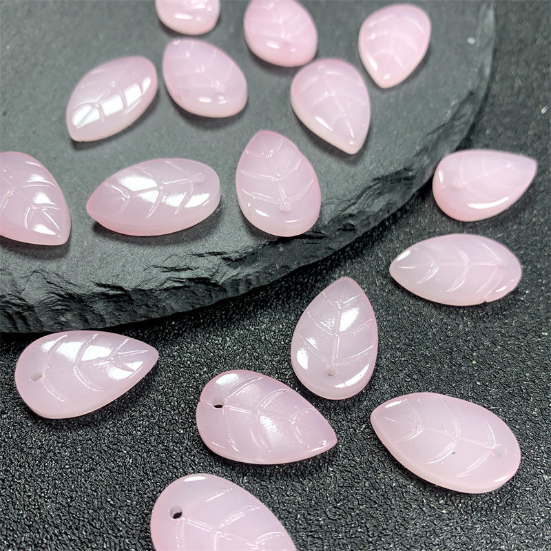 Czech Glass Beads Leaf 18mm Imitation Jade Translucent Green 50pcs 11
