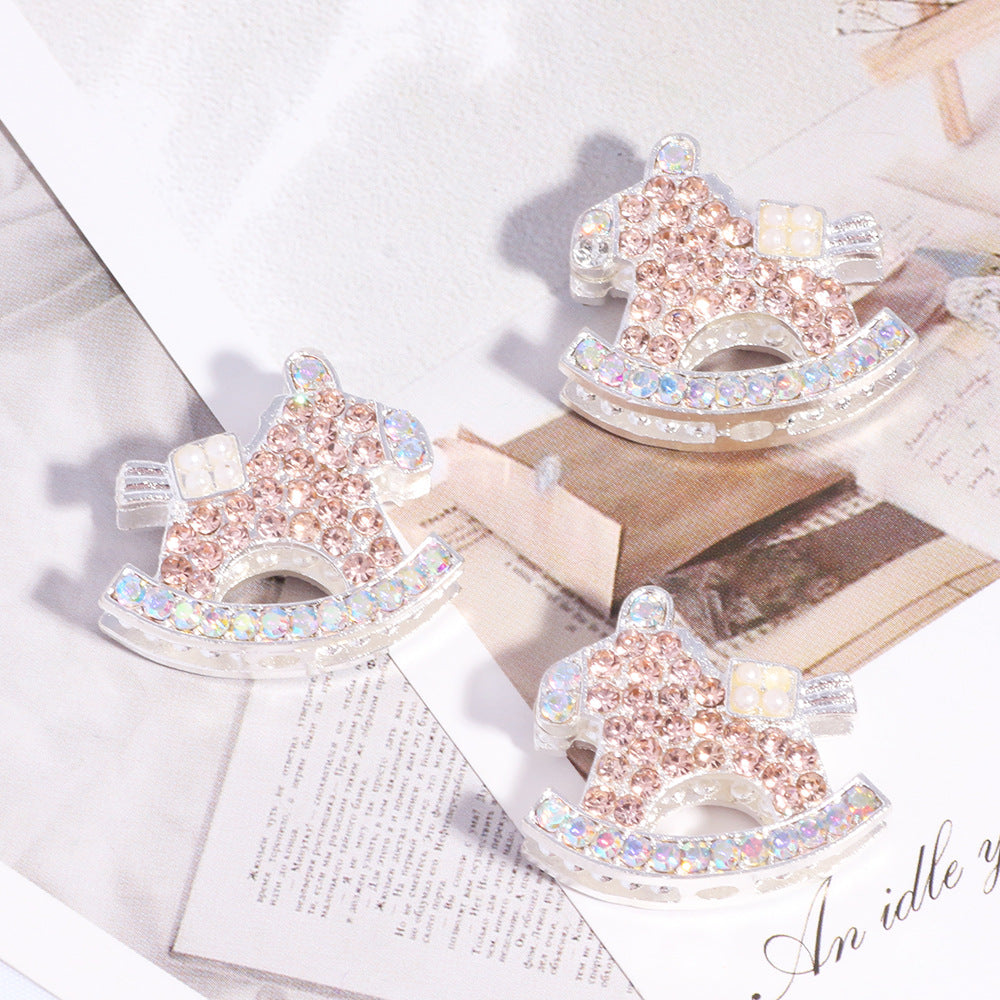 Double Sided Rocking Horse Rhinestone Beads 25mm Encrusted 5pcs 10