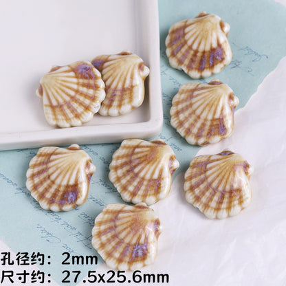 Coffee Color Ocean Creatures Ceramic Beads Hand Painted 5pcs 22