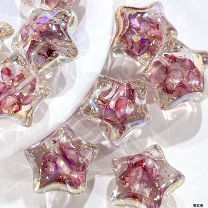 Clear Floral Star Resin Beads 22mm Translucent with Gold Flakes 10pcs 13