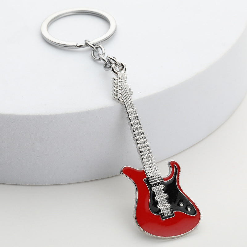 Metal Electric Guitar Keychain Vibrant Colors Zinc Alloy 4