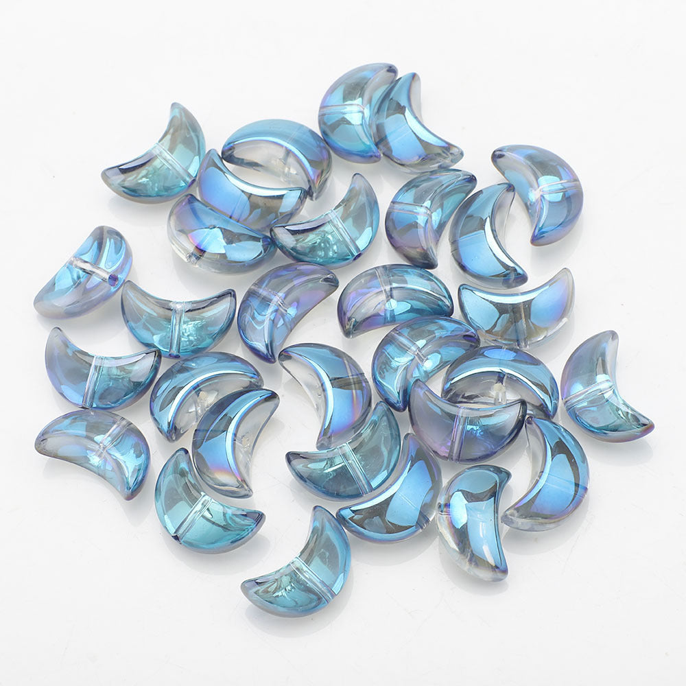 Moon Plated Transparent Crescent Glass Beads 9mm 14mm 30pcs 7