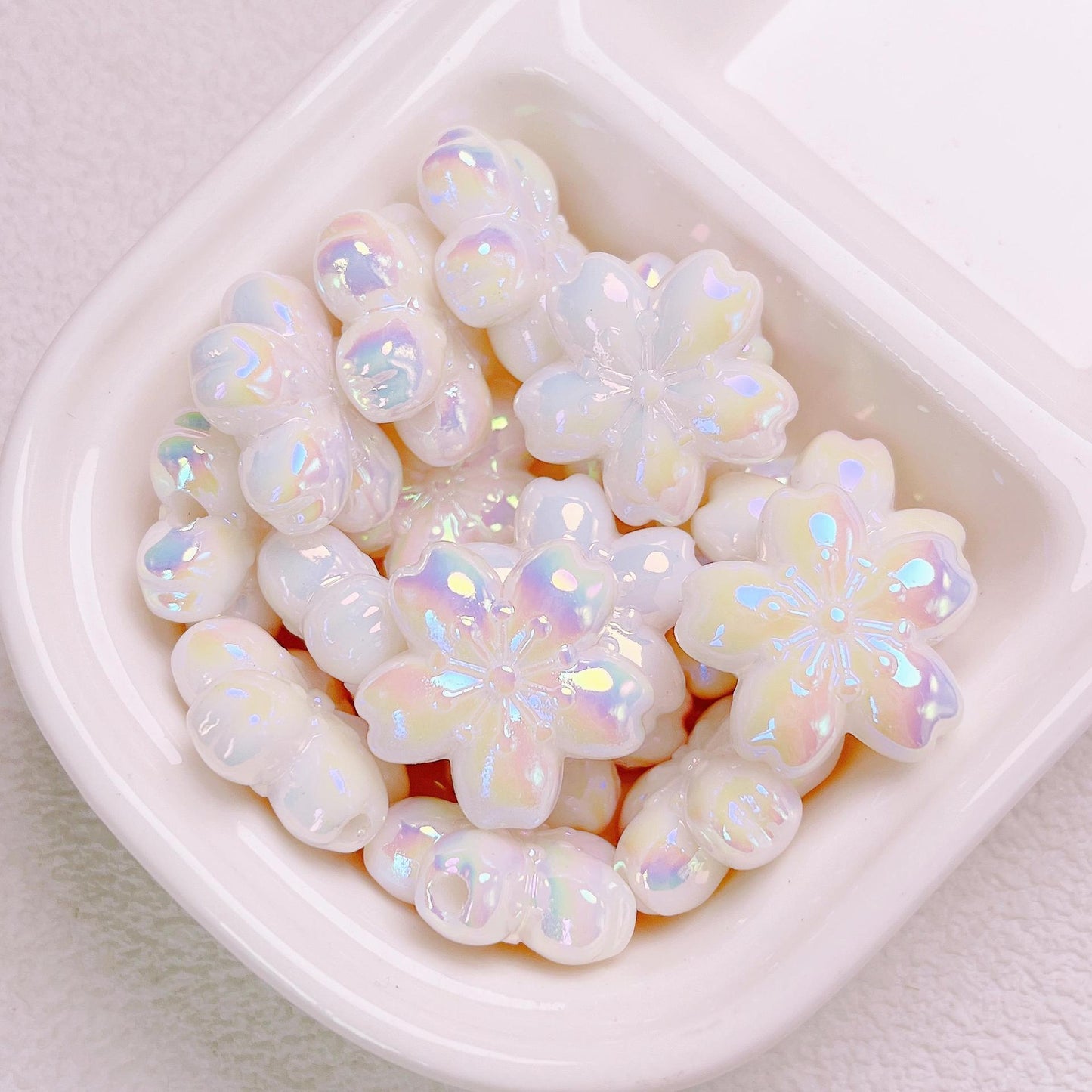 Glow Cherry Blossom Acrylic Beads 24mm Pastel Iridescent 10pcs 10