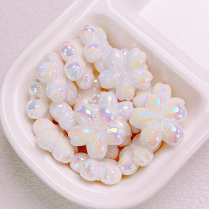 Glow Cherry Blossom Acrylic Beads 24mm Pastel Iridescent 10pcs 10
