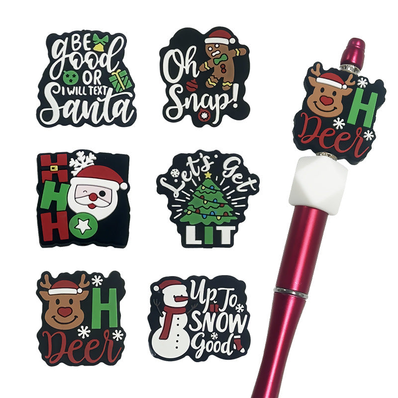 Silicone Focal Beads Christmas Snowman Elk Santa Text Print