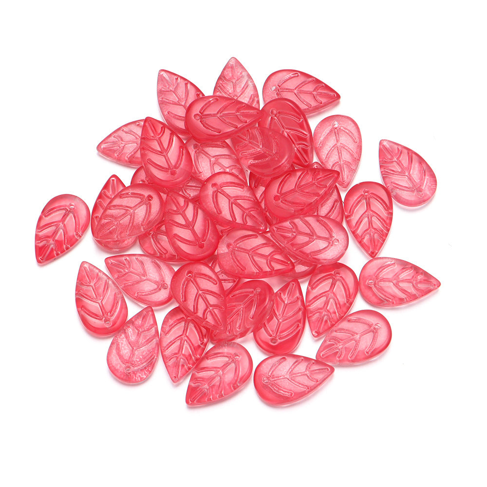 Czech Glass Beads Leaf 17mm Frosted Mixed Colors Gold Accents 30pcs 17
