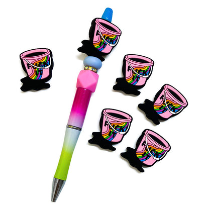 Silicone Focal Beads Handheld Bucket With Rainbow and Silver Handle 20pcs 3