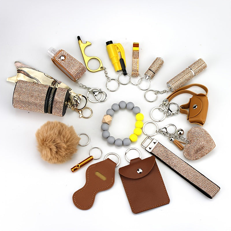 Self Defense Keychain Set Rhinestone Pom Pom Metal 15pcs 3