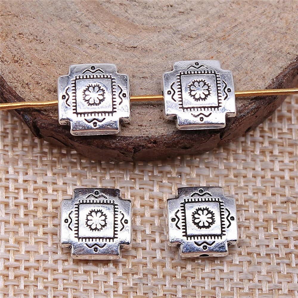 Square Metal Beads 4x10mm Vintage Pattern Alloy 30pcs 2