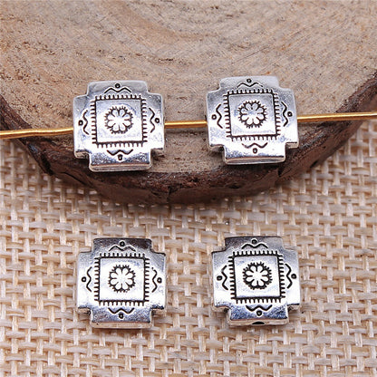 Square Metal Beads 4x10mm Vintage Pattern Alloy 30pcs 2