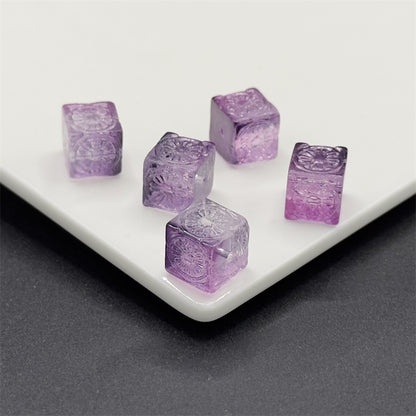 Carving Square Glass Beads 14mm Transparent Pastel Mixed 100pcs 8