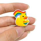 Silicone Focal Beads Little Yellow Duck Holding Rainbow Flag 20pcs 4