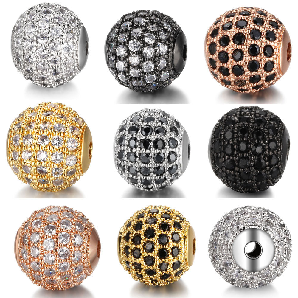 Round Metal Beads 6mm 8mm 10mm Copper Zircon 18K Gold Plated