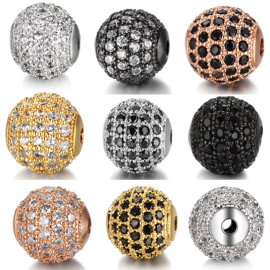 Round Metal Beads 6mm 8mm 10mm Copper Zircon 18K Gold Plated