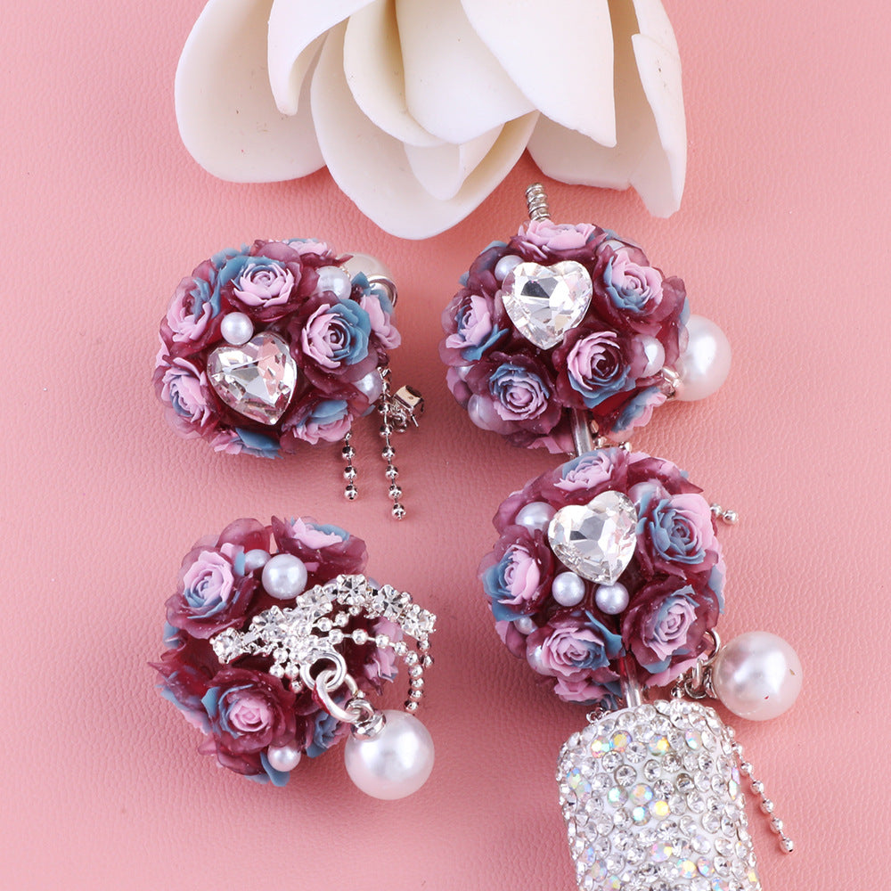 Flower Cluster Round Clay Beads 22mm Tassel Rose Gem 5pcs 10