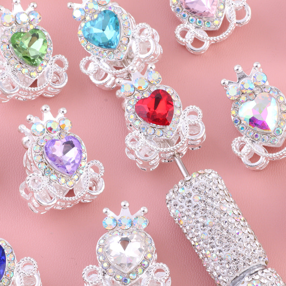 Heart Pumpkin Carriage Rhinestone Beads 28mm Alloy Pave Multi Color 5pcs