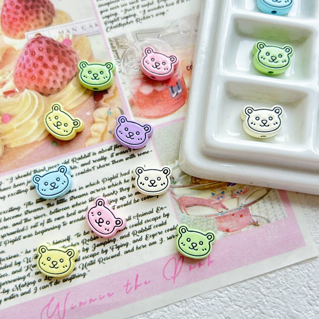 Bear Head Metal Beads 12mm Pastel Painted Chubby Style 10pcs 4