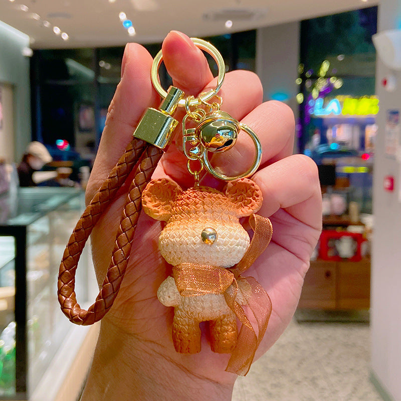 Resin Gradient Wool Bear Keychain with Soft Ribbon and Gold Accents 8