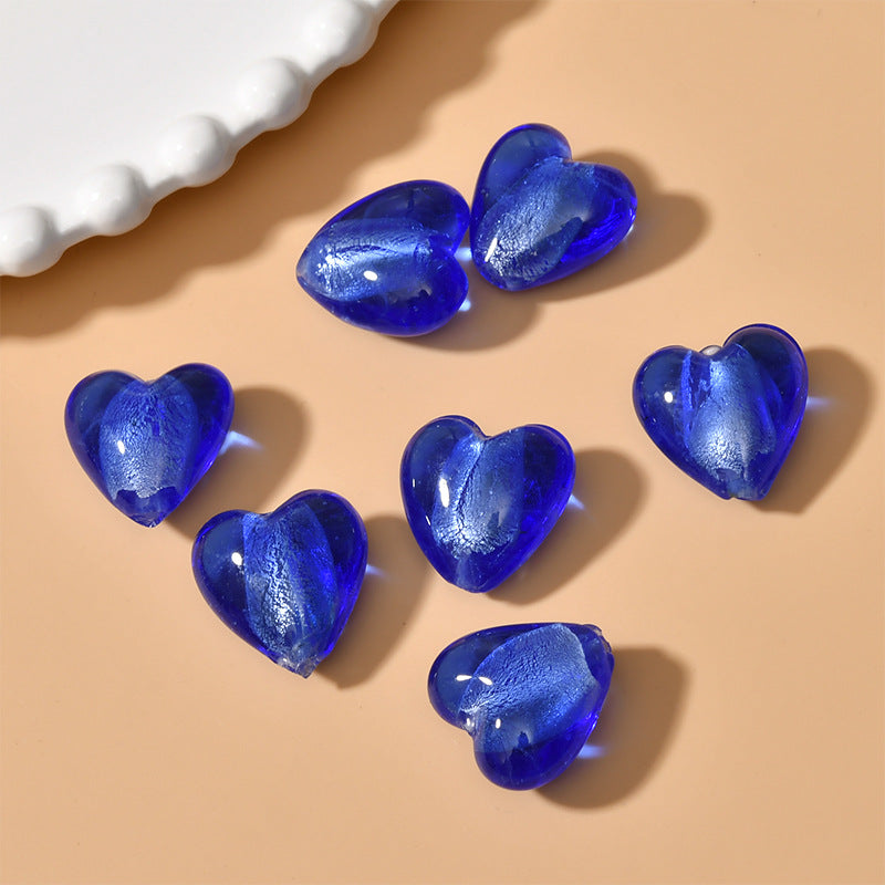 Lampwork Heart Glass Beads 10-20mm Transparent Silver Foil Filled 2pcs 8