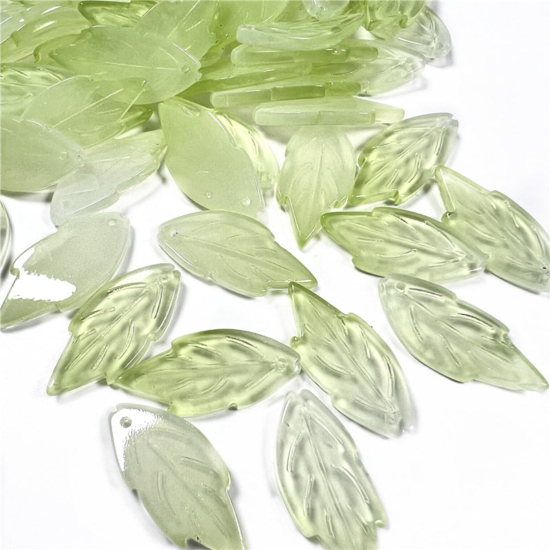 Czech Glass Beads Maple Leaves 26mm Green Shades 50pcs 4