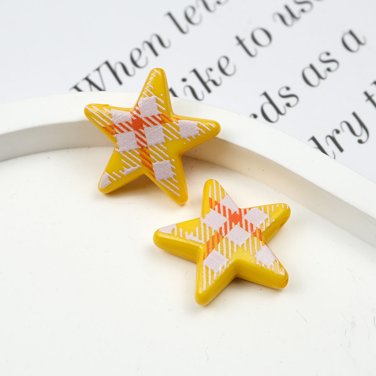 Grid Pattern Printed Star Acrylic Beads 21mm Multicolor 20pcs 7