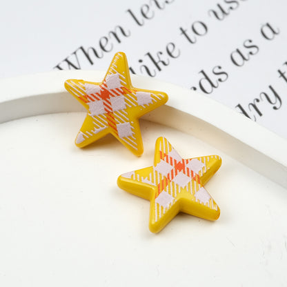 Grid Pattern Printed Star Acrylic Beads 21mm Multicolor 20pcs 7