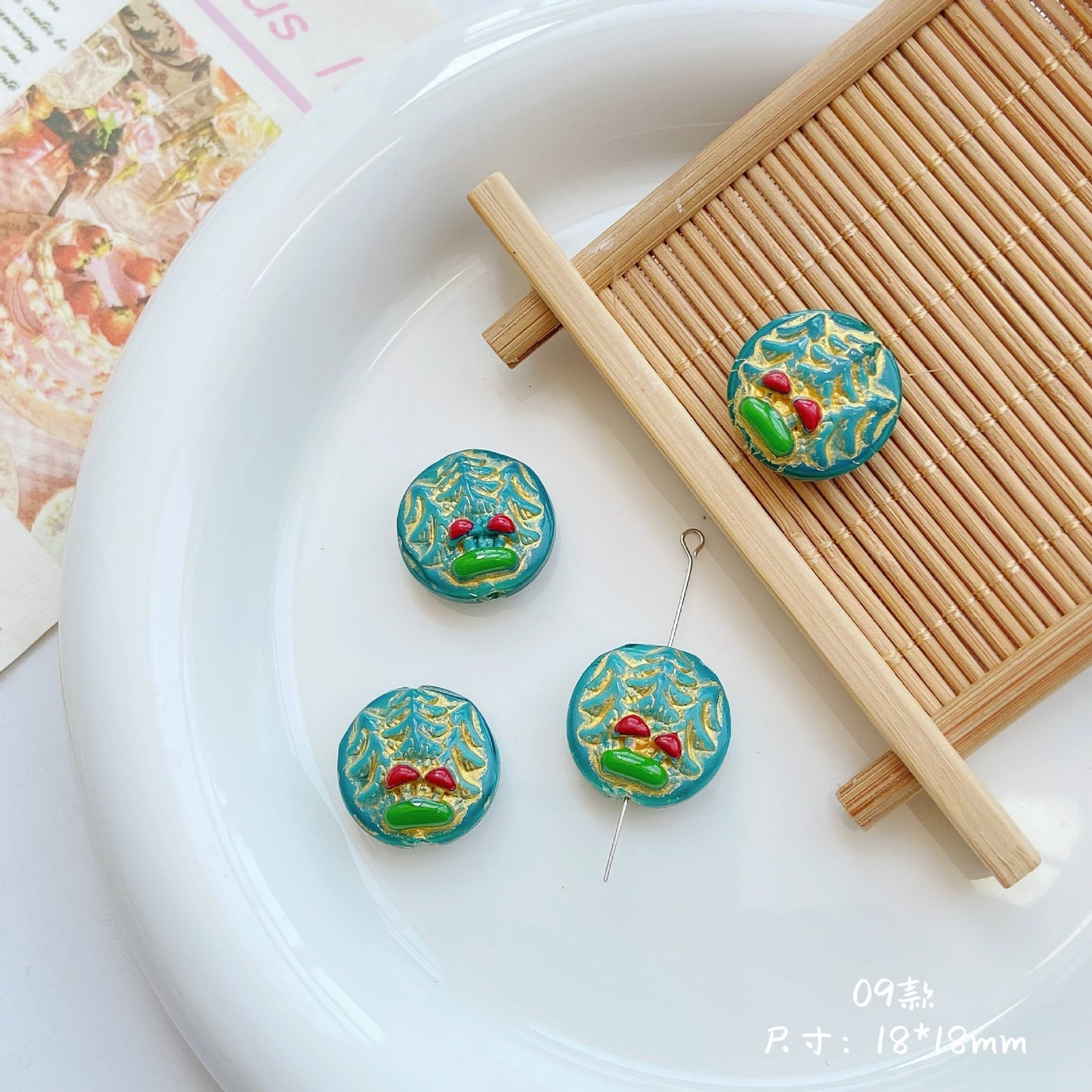 Forest Series Gilded Lampwork Glass Beads Nature Inspired Vintage 10pcs 12