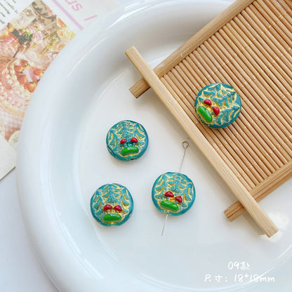 Forest Series Gilded Lampwork Glass Beads Nature Inspired Vintage 10pcs 12