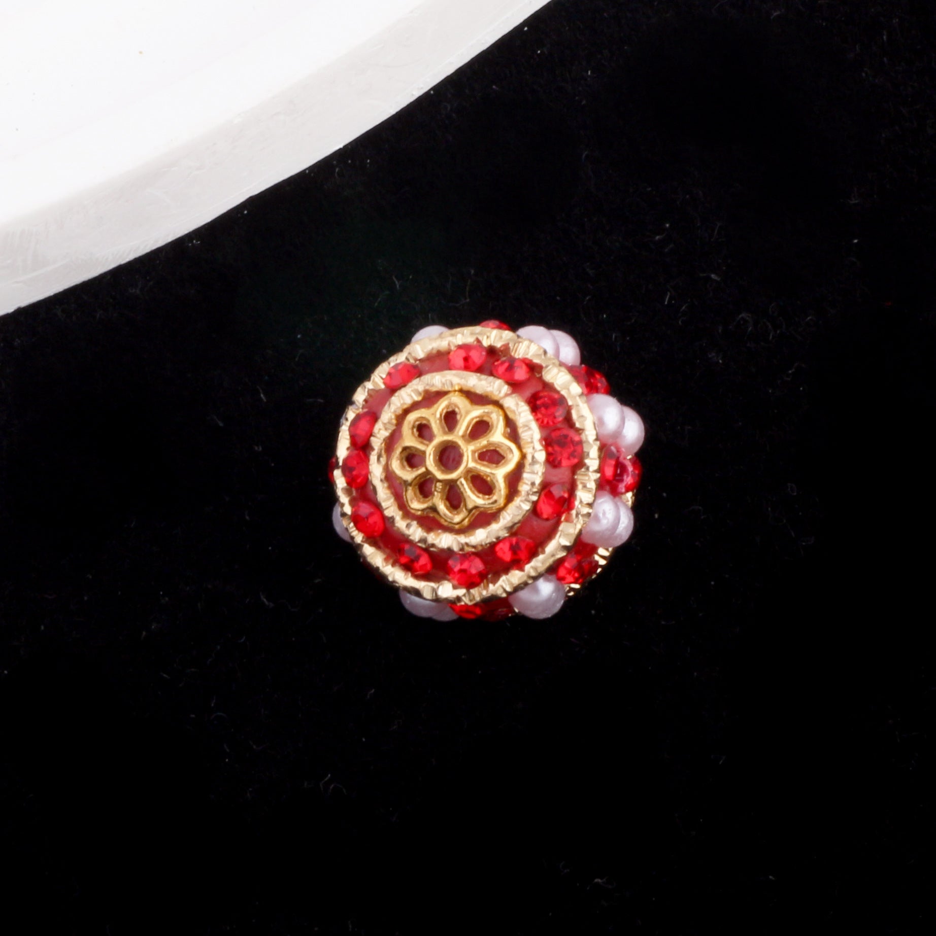 Vintage Nepal 15mm Rhinestone Beads Artificial Pearl Embedded 6pcs 4