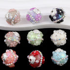 Rhinestone Bubblegum Clay Beads 20mm Floral Chain Wrapped 4pcs 4