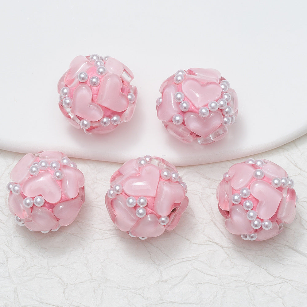 Embellished Bubblegum Beads 20mm Pearl Heart Cluster Assorted Colors 2pcs 8