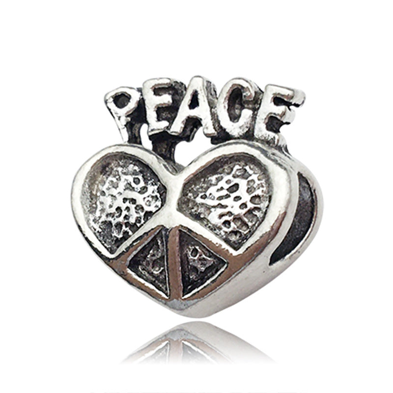 Heart Metal Beads Large Hole Antique Silver Tone 50pcs 10