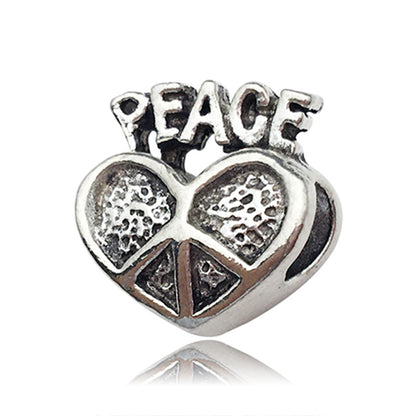 Heart Metal Beads Large Hole Antique Silver Tone 50pcs 10