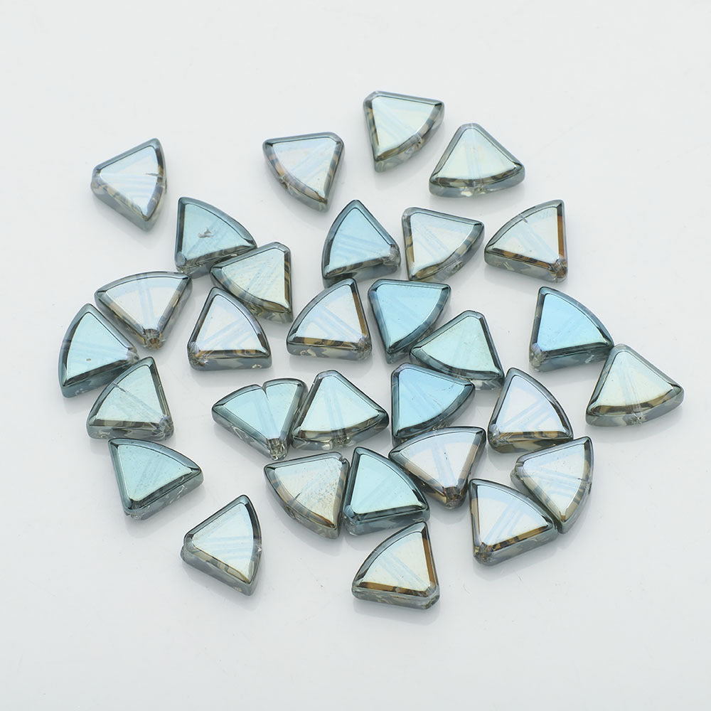 Electroplated Fan-Shaped Glass Beads 10mm Iridescent Pastel 30pcs 10