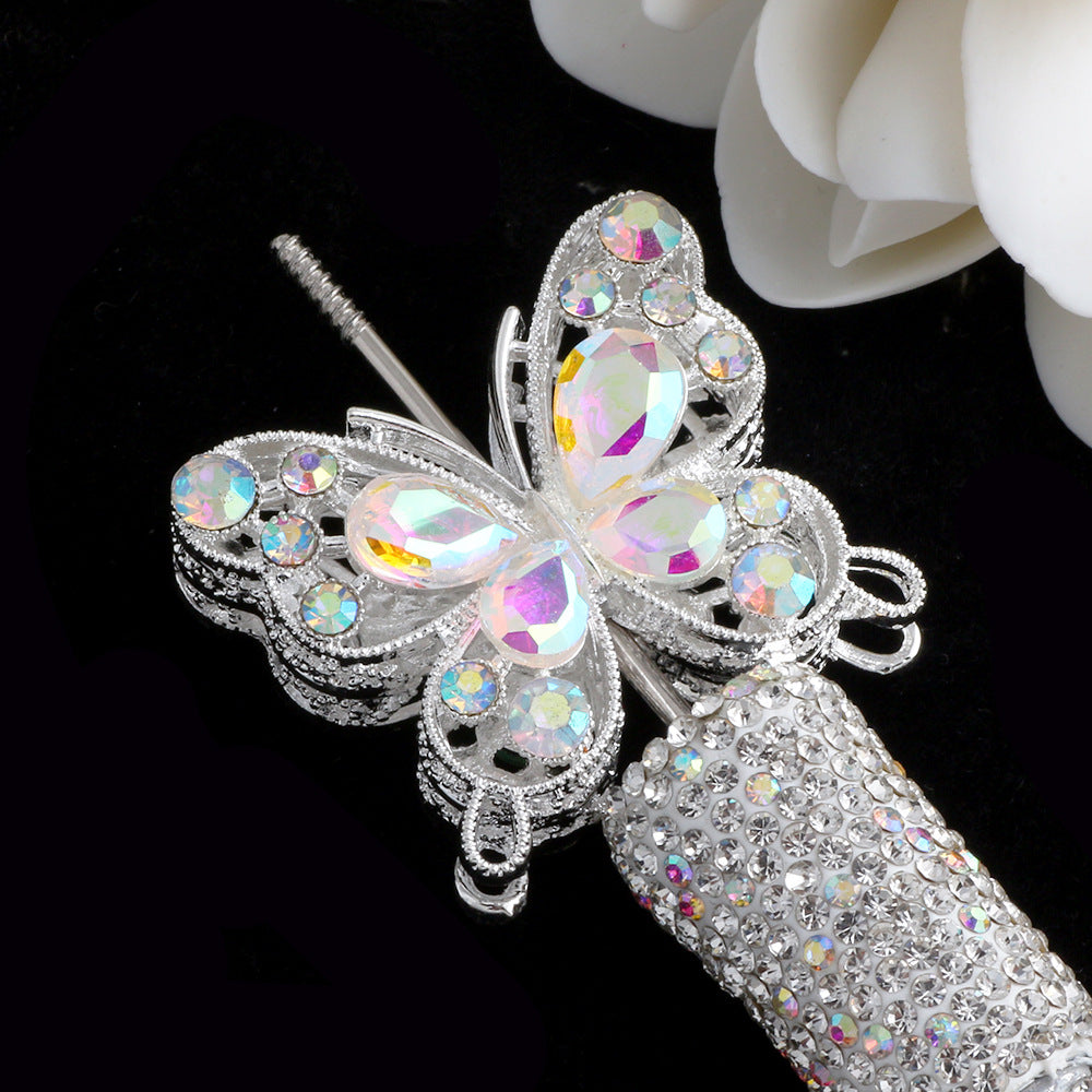 Double Sided Butterfly Rhinestone Beads 34mm Iridescent Alloy 2pcs 12