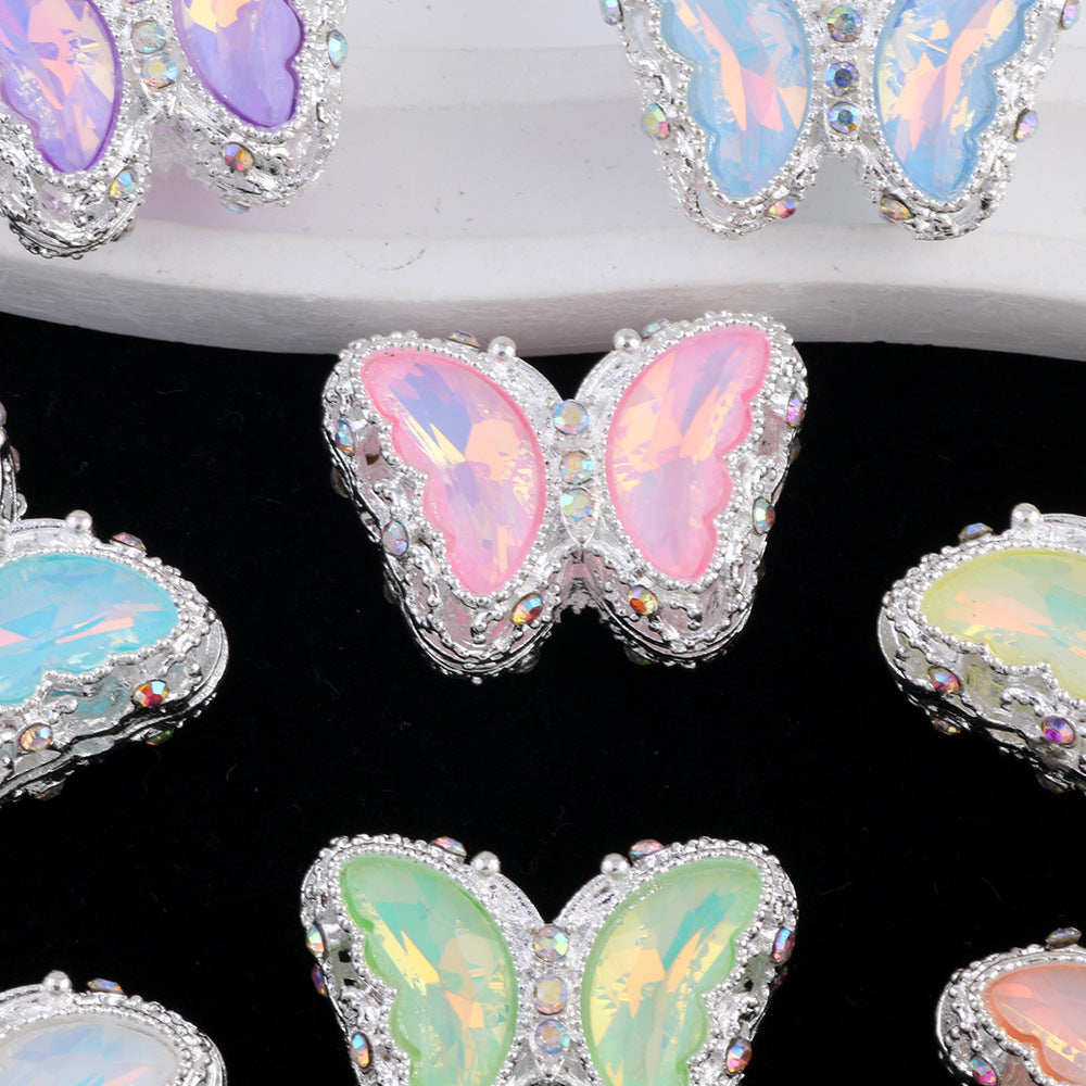 Butterfly Rhinestone Beads 28mm Colorful Silver Alloy 10pcs 3