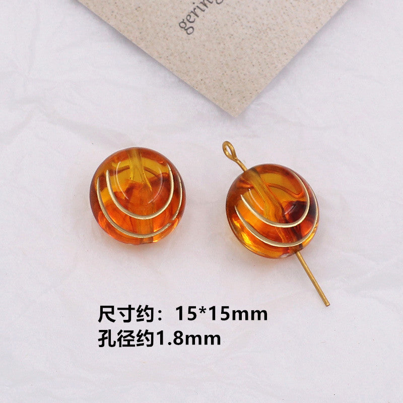 Vintage Amber Transparent Gilded Plum Blossom Acrylic Beads 10pcs 20
