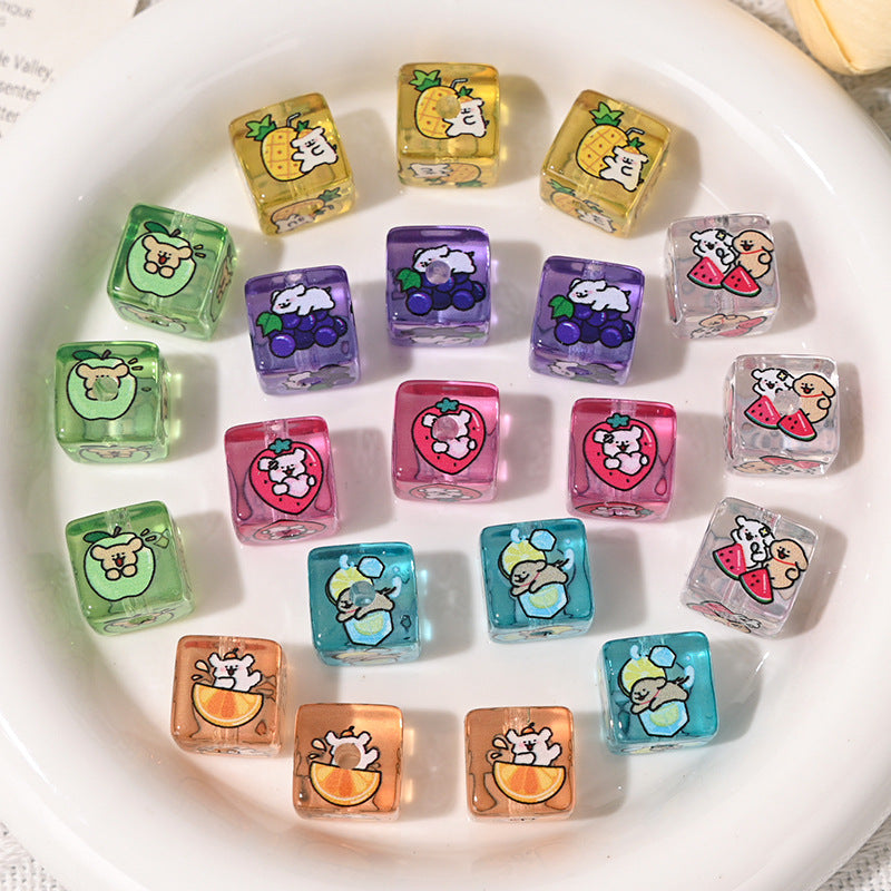 Jelly Fruit Series Puppy Acrylic Square Beads 14mm 10pcs 2
