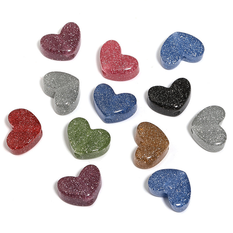 Glitter Heart Clover Acrylic Beads 19mm Sparkling Mixed 50pcs 7