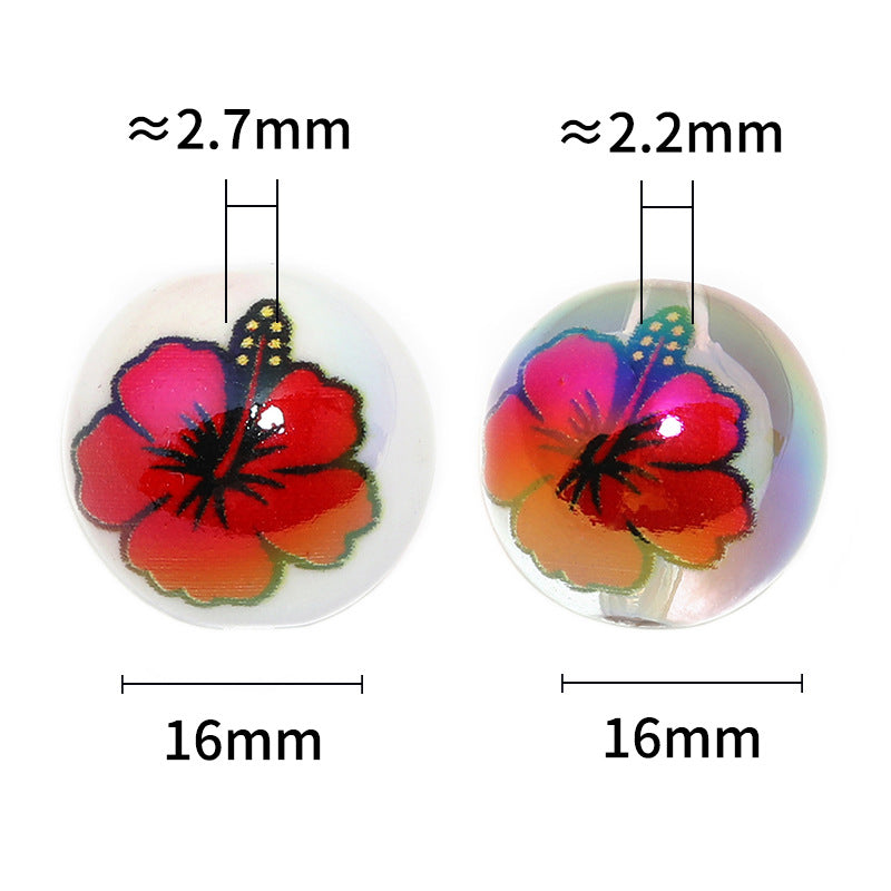 UV Plating Round Acrylic Beads 16mm Valentine Day Camellia Print 50pcs 3