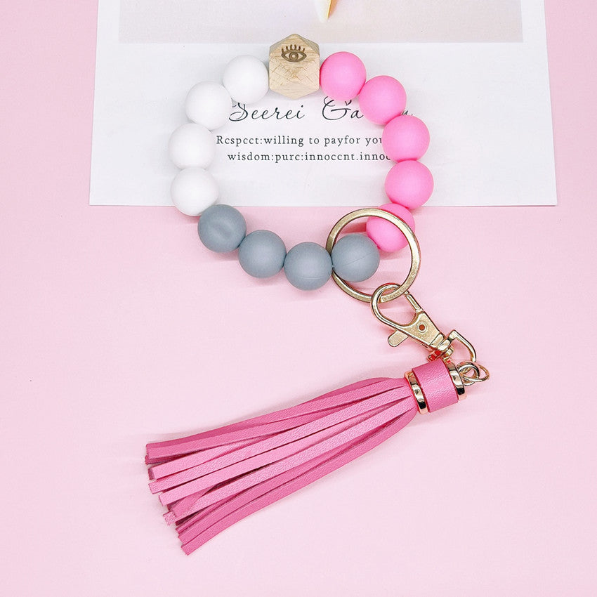 Silicone Beads Bracelet Keychain Soft Tassel Colorful Charm 28