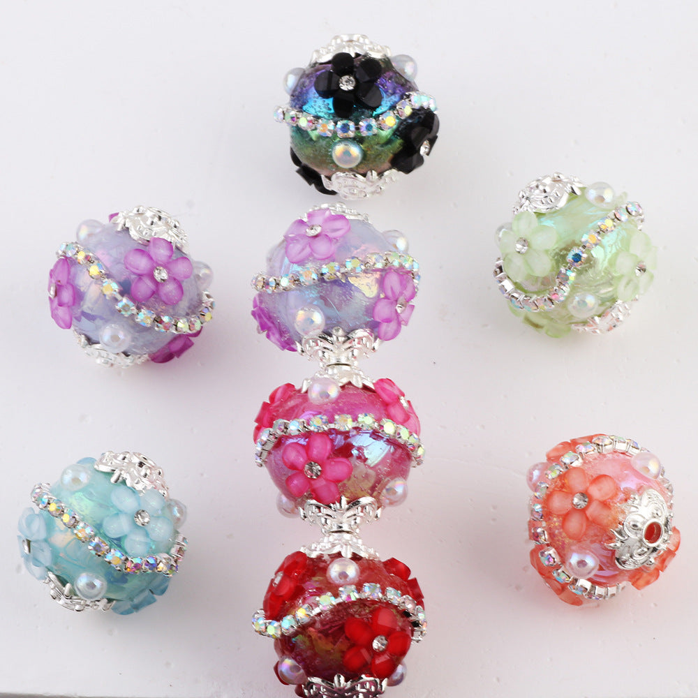Rhinestone Bubblegum Clay Beads 20mm Floral Chain Wrapped 4pcs 2
