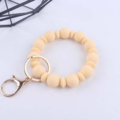 Silicone Bead Wristlet Keychain Matte Soft Hues Gold Clasps 12